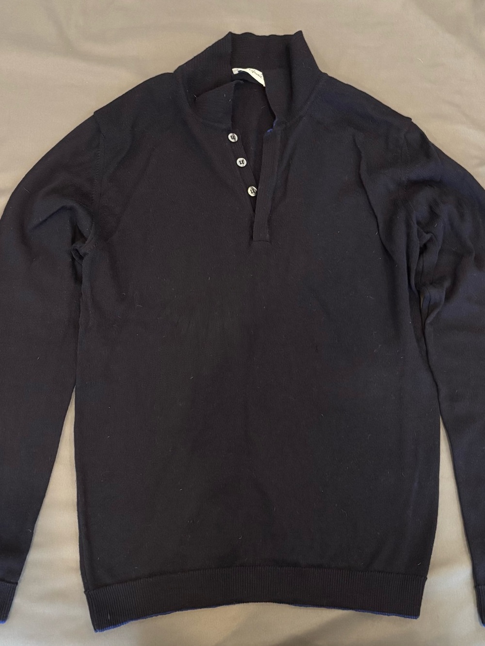 Navy Button 100% Merino Wool Knit Pullover